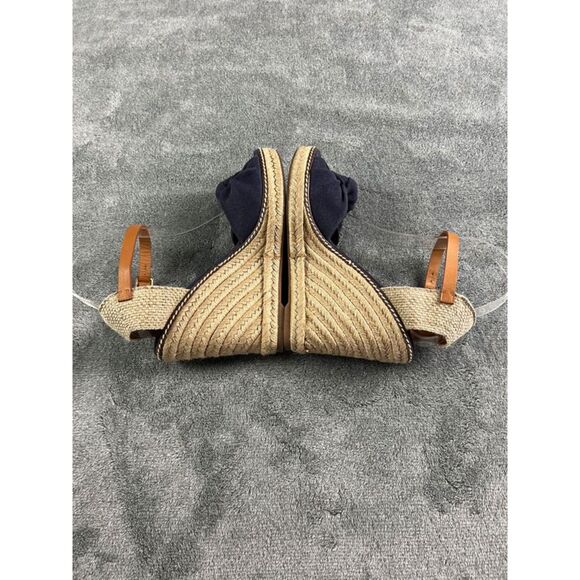 Tory Burch Macy Linen Espadrille Wedge Sandals Sz 7B Blue Twist Knot Ankle Strap - Picture 8 of 11